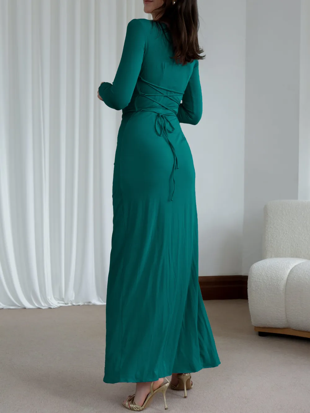 Ruched Long Sleeve Maxi Dress, image 10