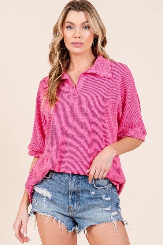 Ribbed Collared Neck Top