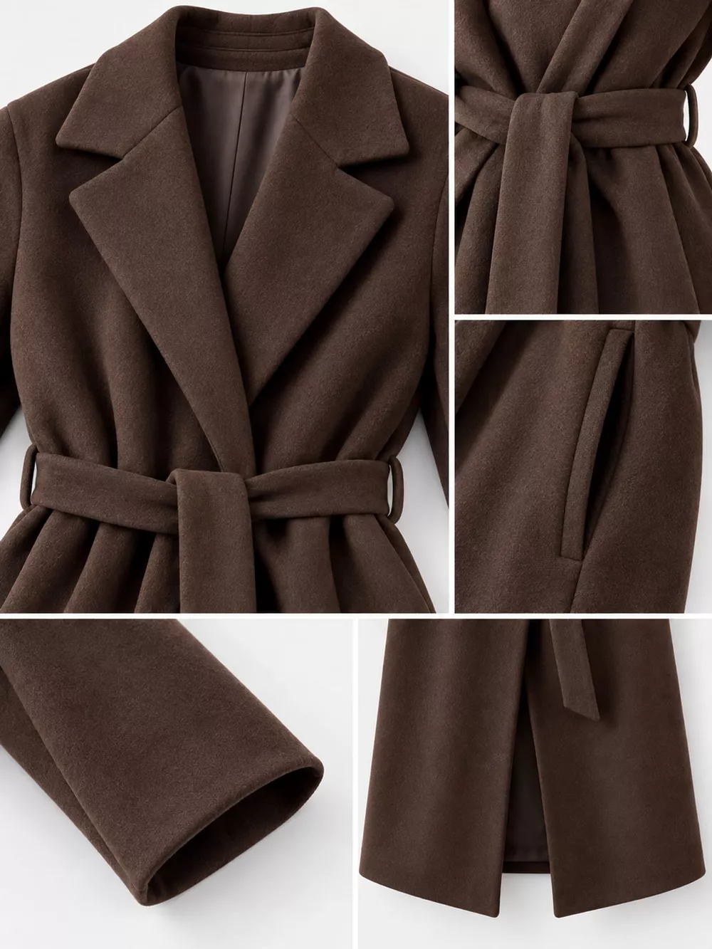Lapel Collar Long Sleeve Belted Coat, image 4