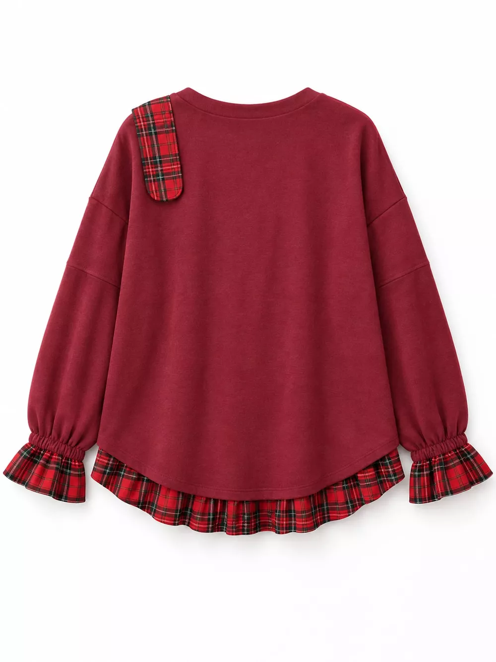 Full Size Plaid Ruffled Hem Asymmetrical Neck Sweatshirt Plus Size, image 15