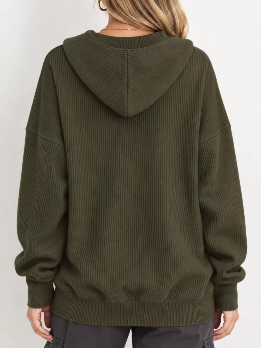 Full Size Snap Button Placket Dropped Shoulder Hoodie Plus Size, image 43