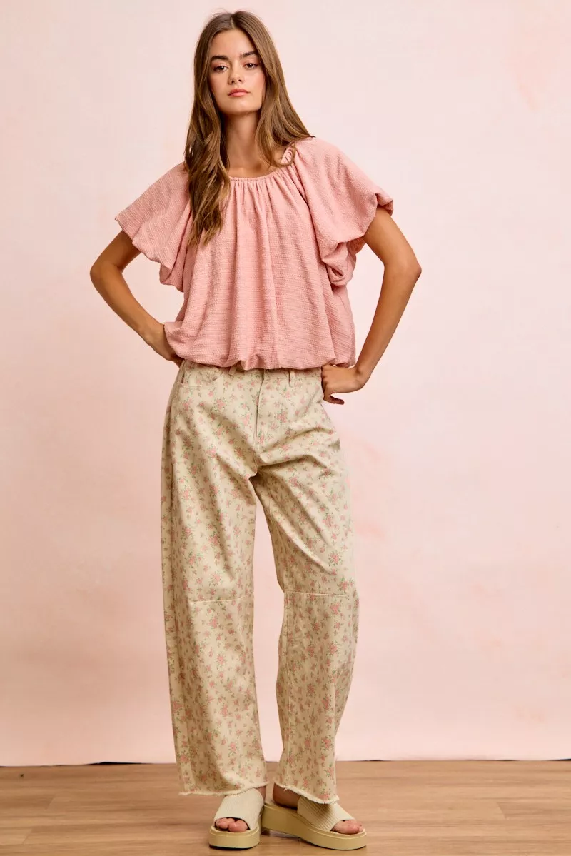 Stripes Textured Shirred Neckline Bubble Hem Top, image 2