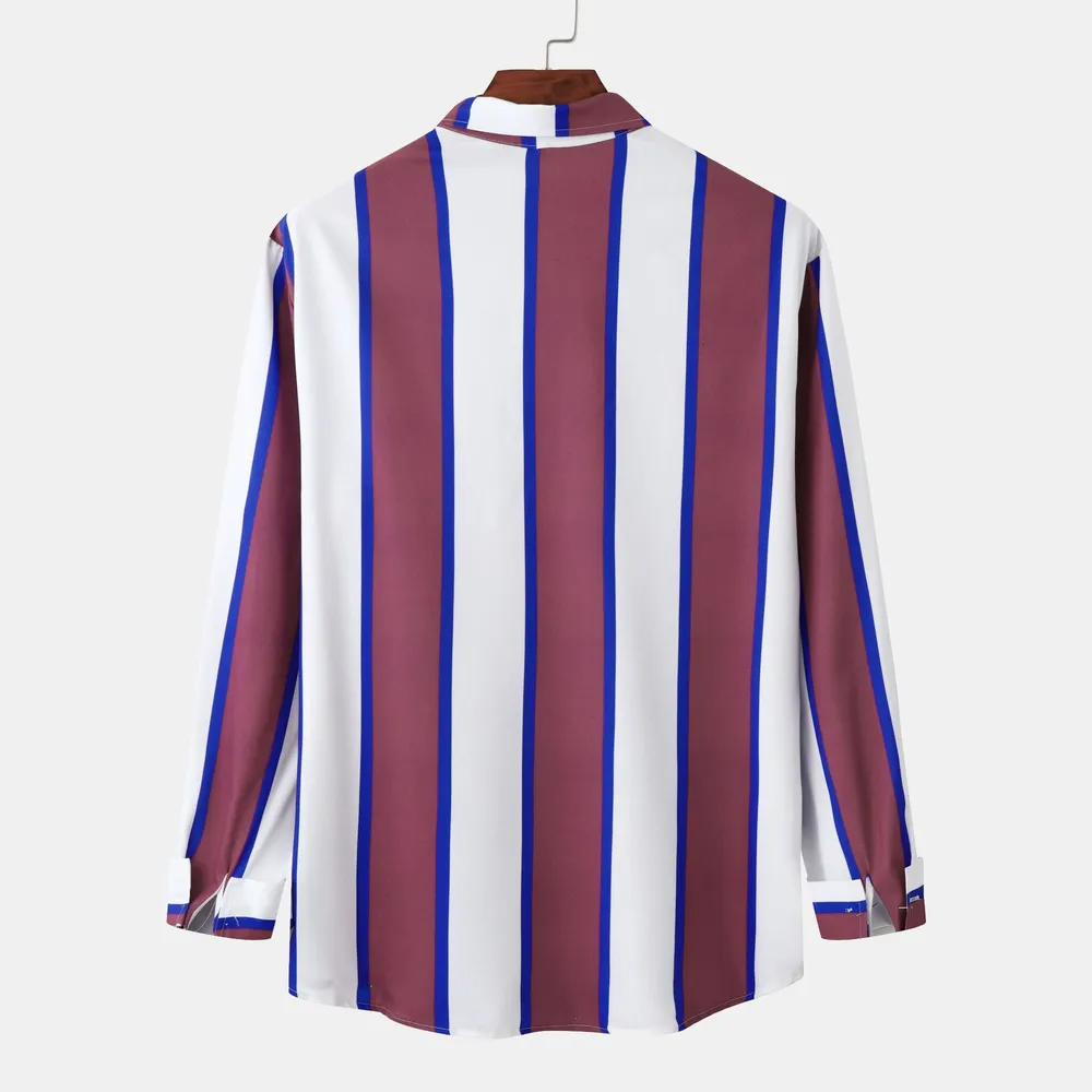 Men's Striped Button-Up Long Sleeve Casual Shirt, image 2