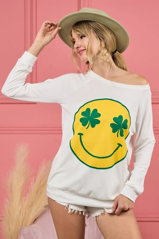Smile Face Graphic Round Neck Long Sleeve Top, image 3
