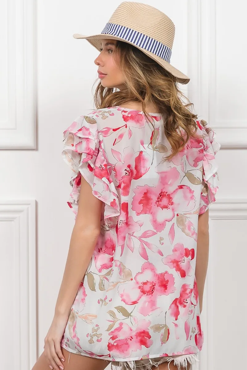 Floral Print Flutter Sheer Top, image 19