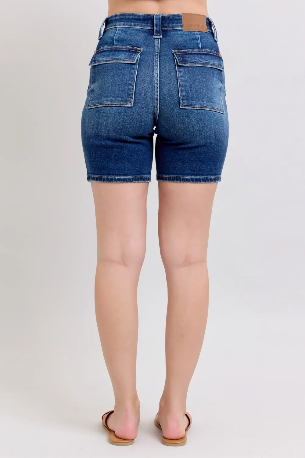 Full Size High Waist Bermudas Jeans W/ Back Flap Pockets Plus Size, image 2