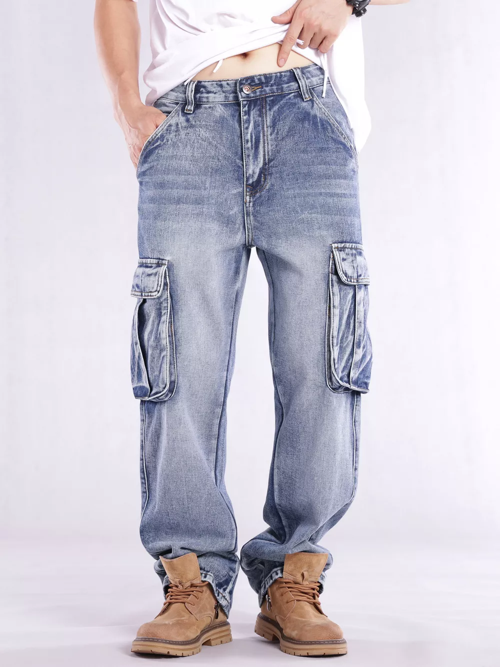 Men's Loose Fit Cargo Jeans, image 2