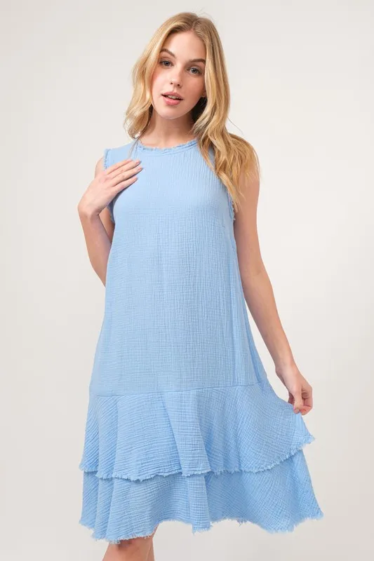 Washed Fringe Detail Tiered Dress, image 5