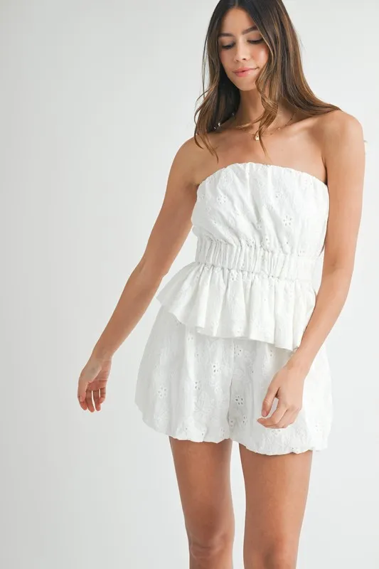 Floral Eyelet Lace Tube Top and Short Set, image 4