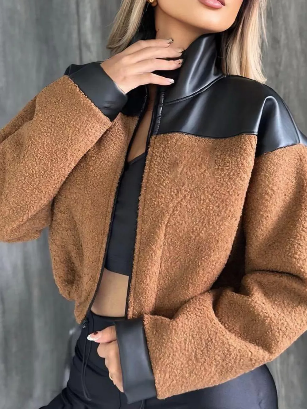 Sherpa Contrast Zip-Up Jacket, image 6