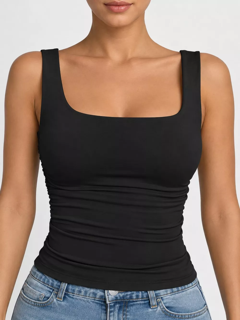 Square Neck Ruched Slim-Fit Tank Top, image 4