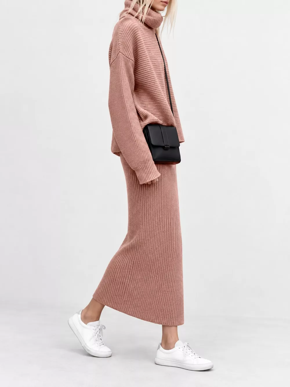 Ribbed Turtleneck Sweater Set with Matching Midi Skirt, image 8