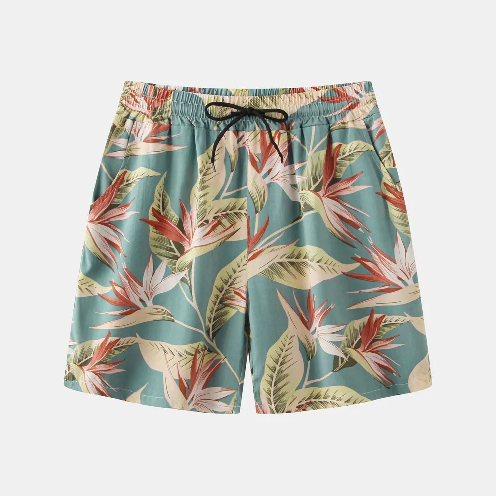 Men's Plus Size Floral Print Elastic Waist Casual Shorts, image 4