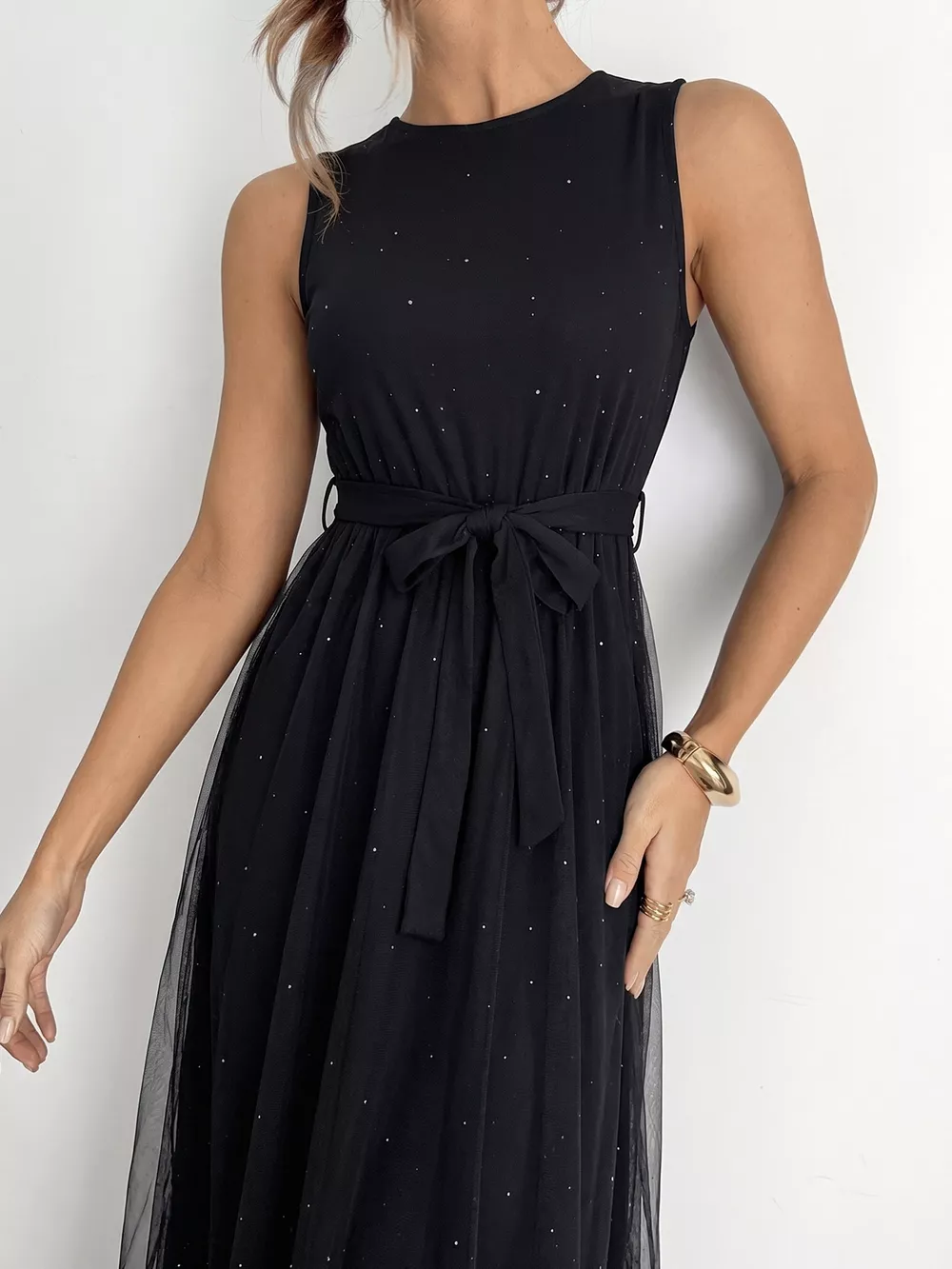 Glitter Sleeveless Tulle Midi Dress, image 2