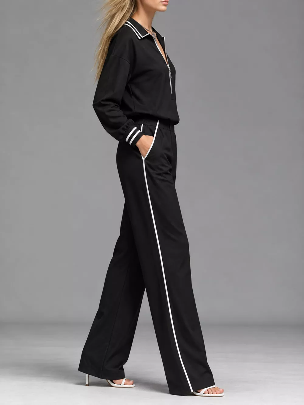 Striped Half Zip Top and Pants Set, image 7