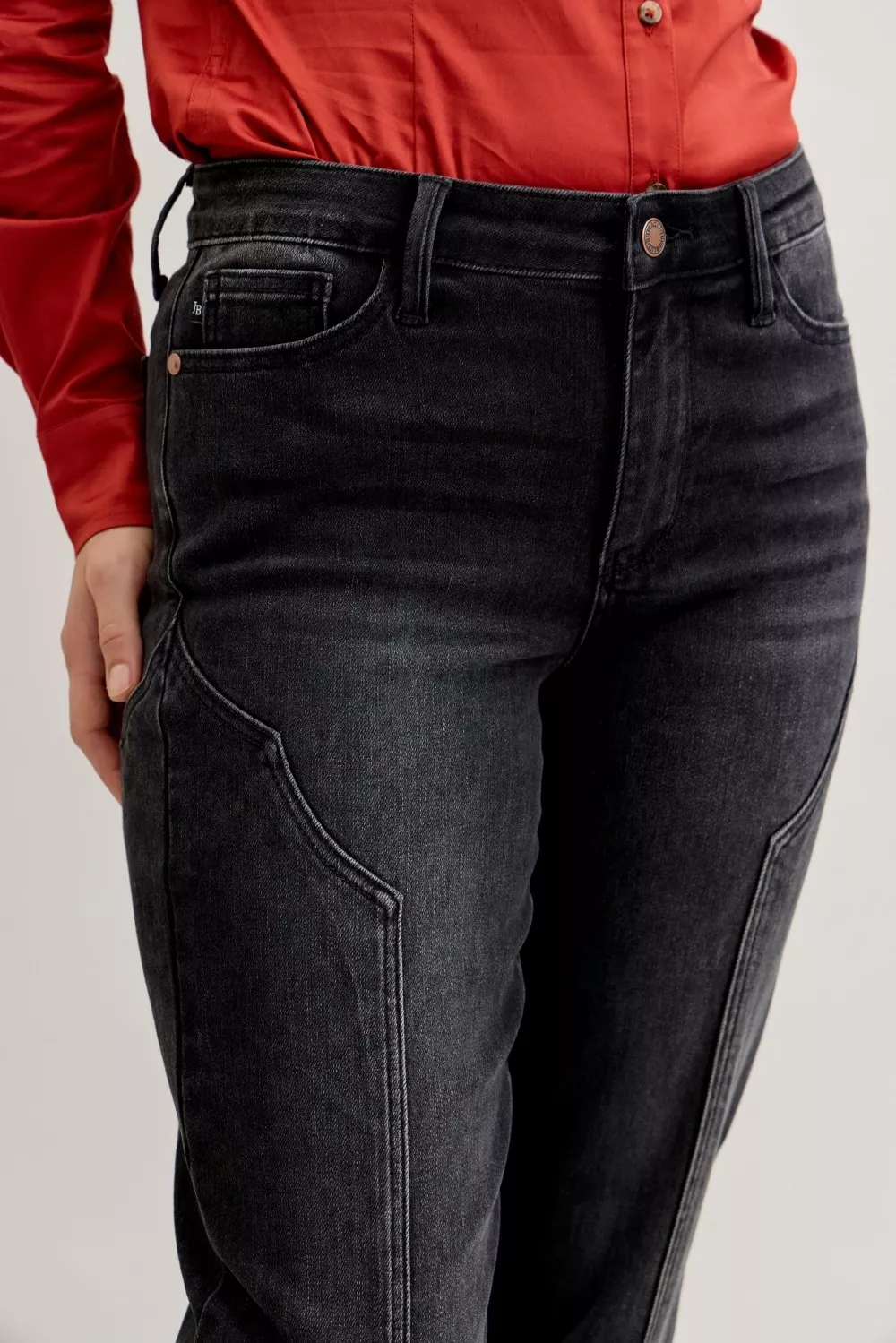 Mid Rise Straight Western Seam Detail Jeans, image 2