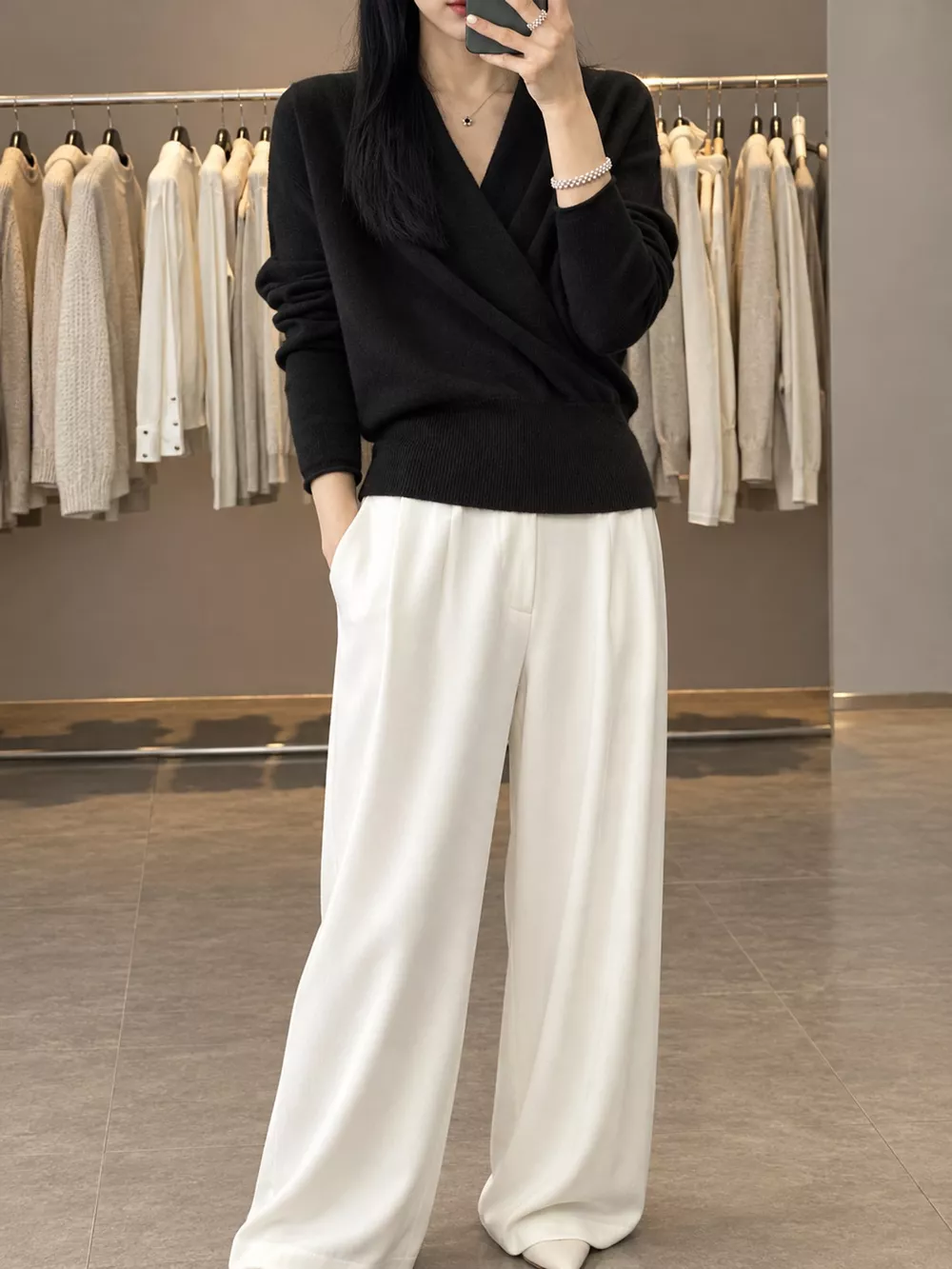 Wrap-Front Long Sleeve Sweater, image 14