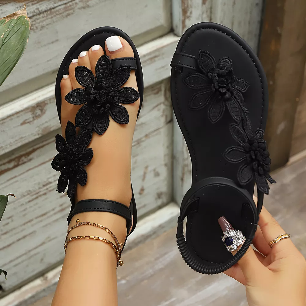 Floral Embellished Flat Sandals, image 3