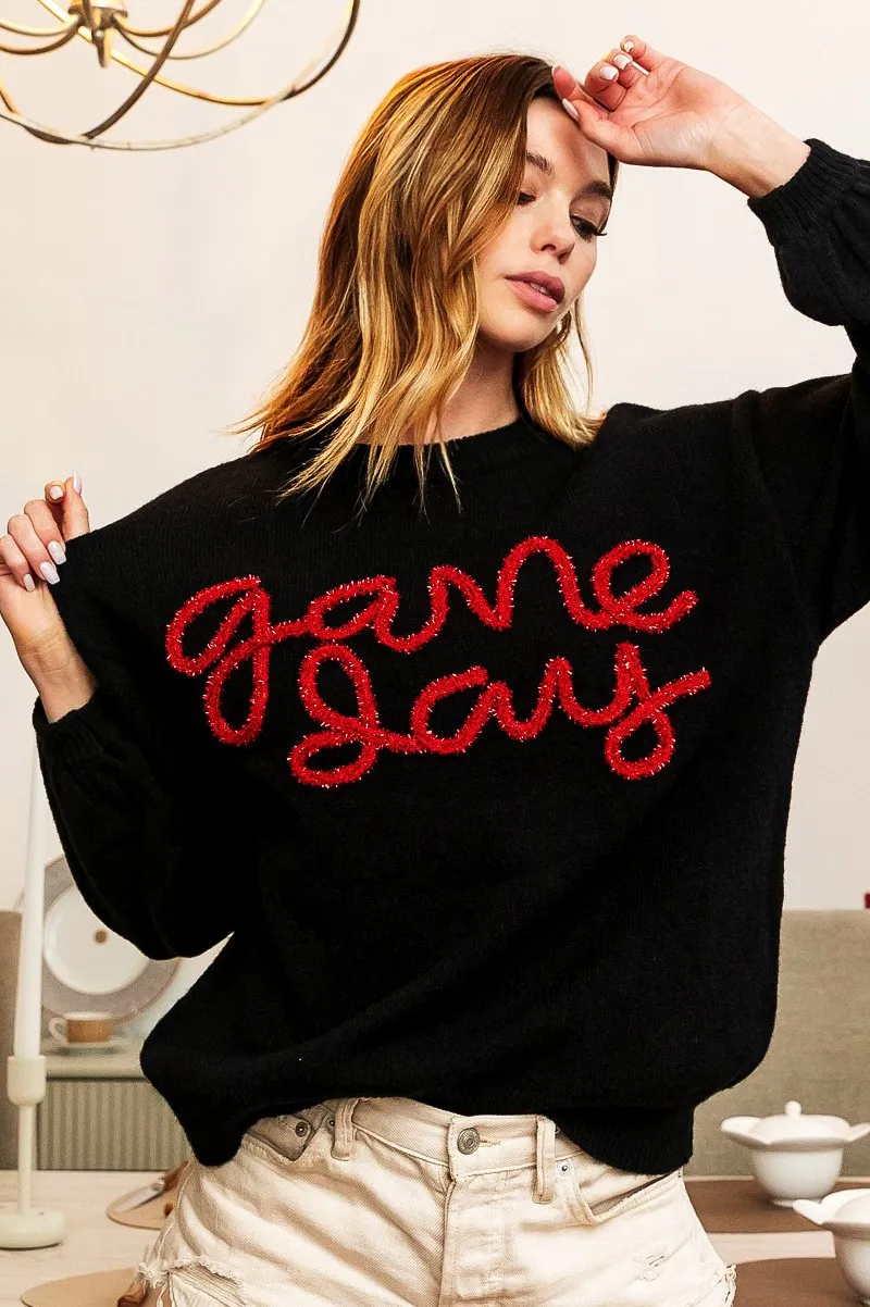 Game Day Metallic Letter Sweater, image 2