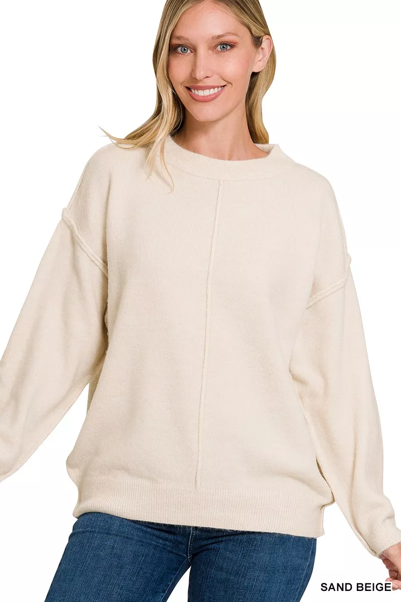 Melange Front Seam Round-Neck Sweater, image 2