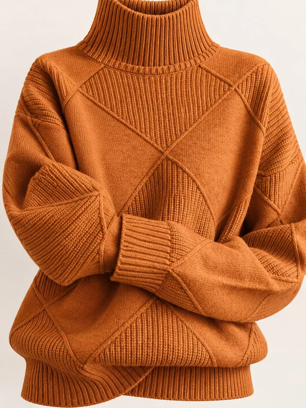Full Size Diamond Pattern Turtleneck Sweater Plus Size, image 46