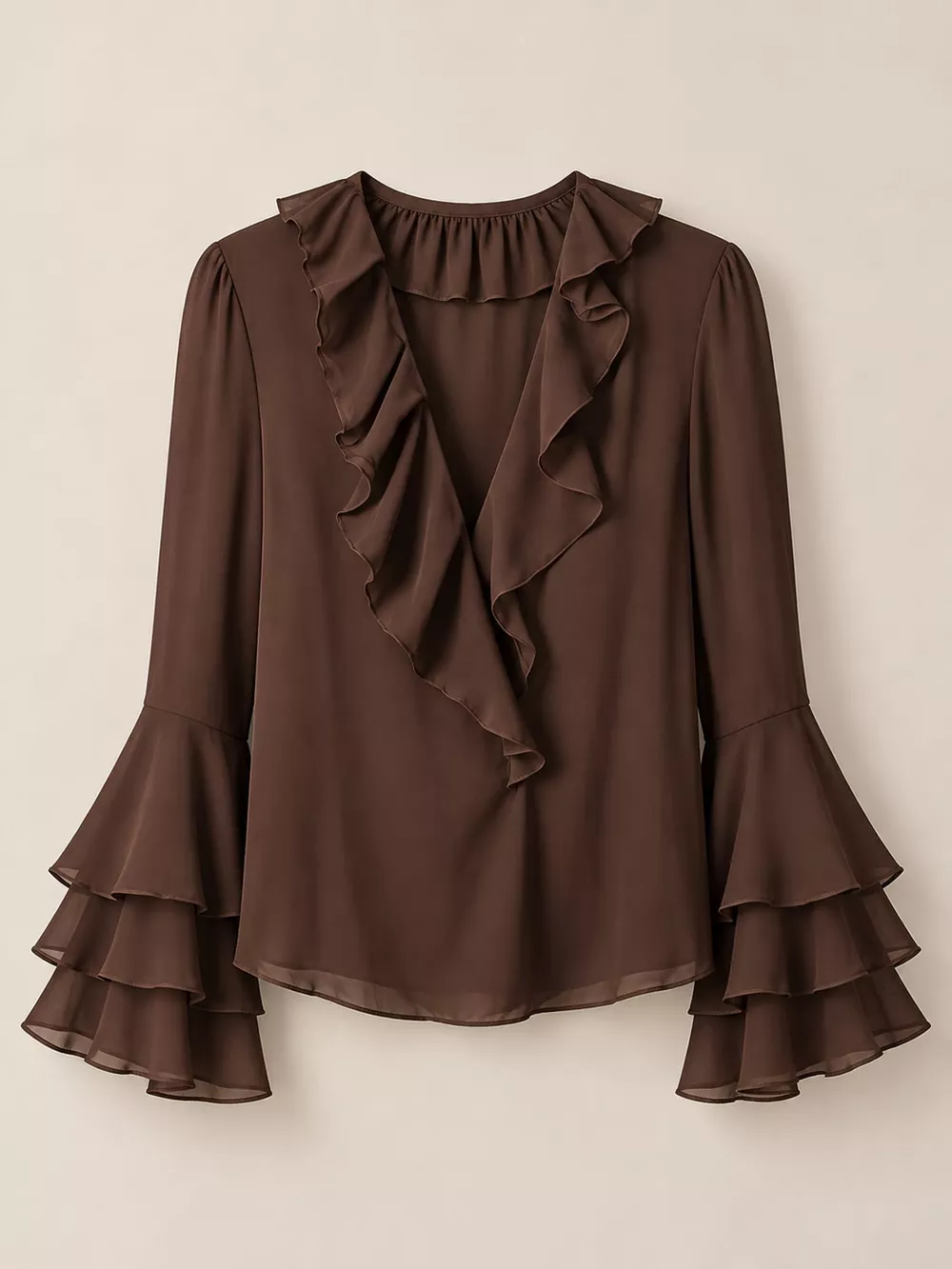 Ruffle-Trim V-Neck Blouse with Bell Sleeves, image 12