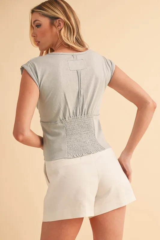 V-Neck Cap Sleeve Cropped Top, image 4