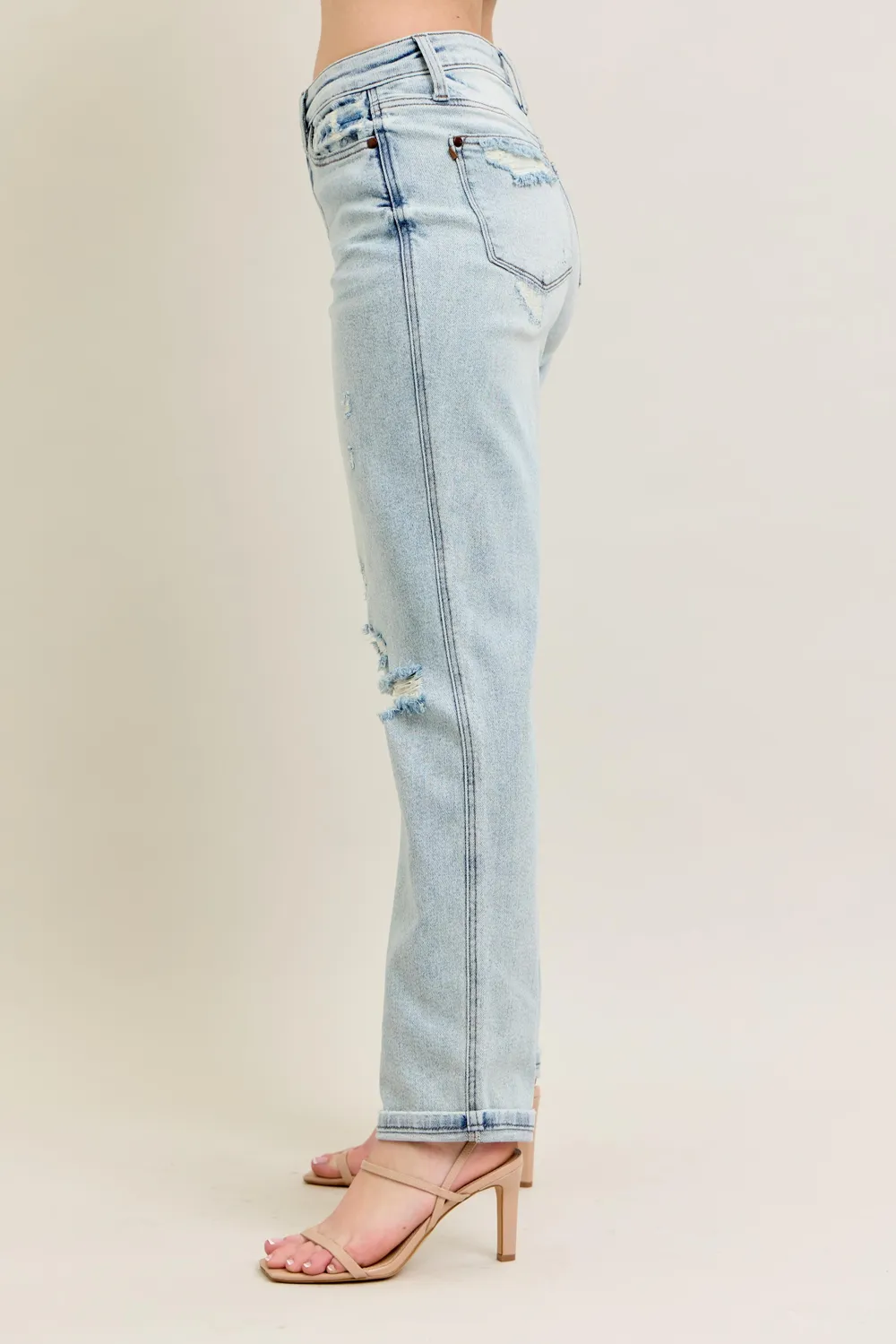 Full Size Mr Repair Stitch Detail Destroy Single Cuff Bf Jeans Plus Size, image 2