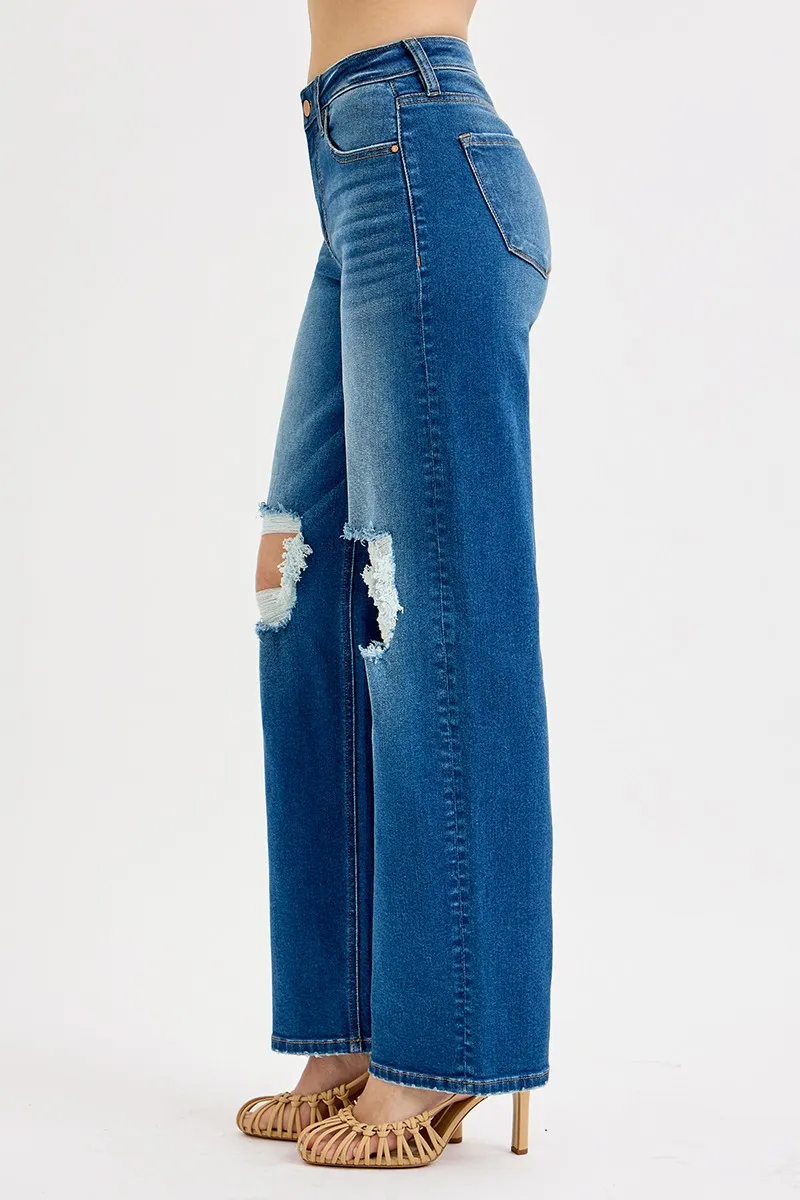 Full Size Mid Waist Fit Boyfriend Knee Distressed Jeans Plus Size, image 4