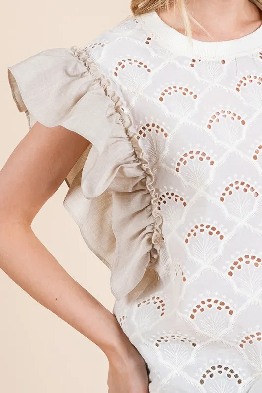 Ruffle Cap Sleeve Embroidered Eyelet Blouse, image 10