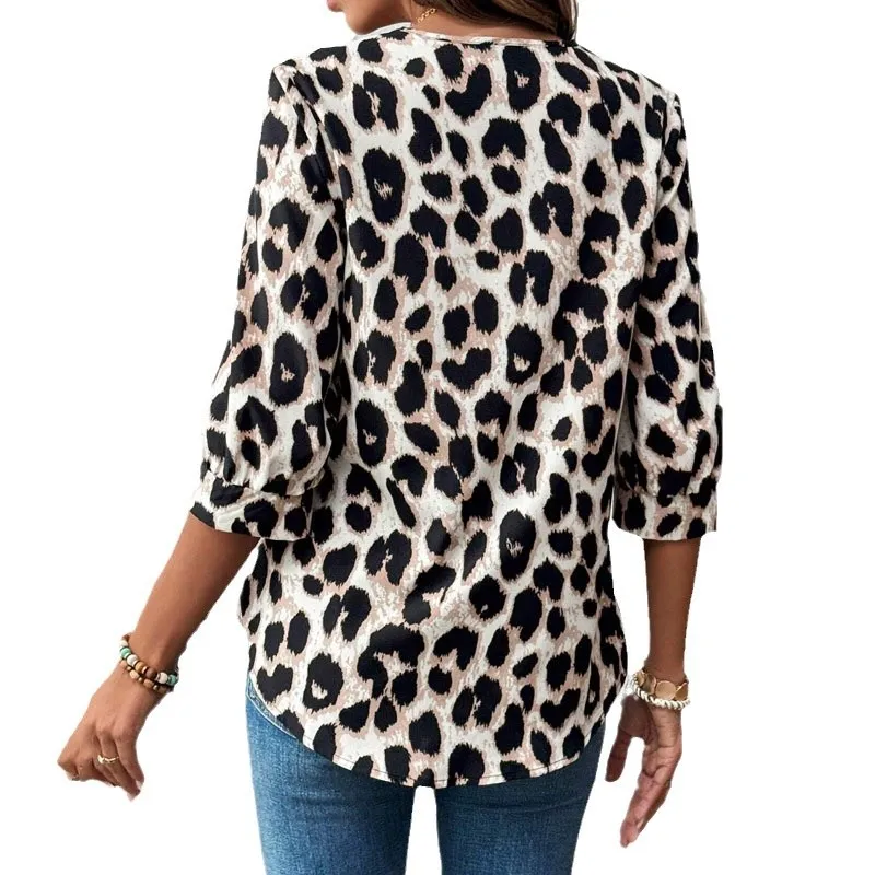 Leopard Print 3/4 Sleeve Blouse, image 6