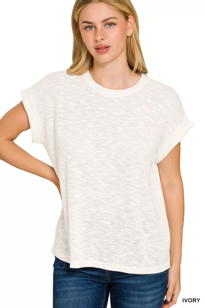 Hacci Slub Rolled Up Sleeve Tee, image 2