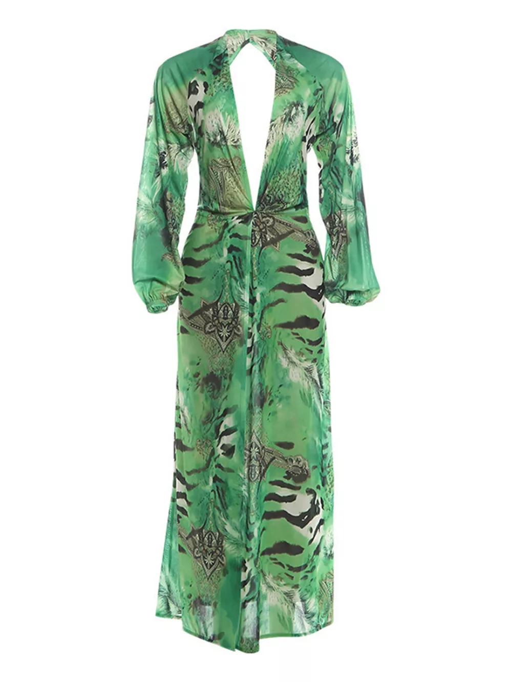 Deep V-Neck Long Sleeve Printed Maxi Dress, image 8