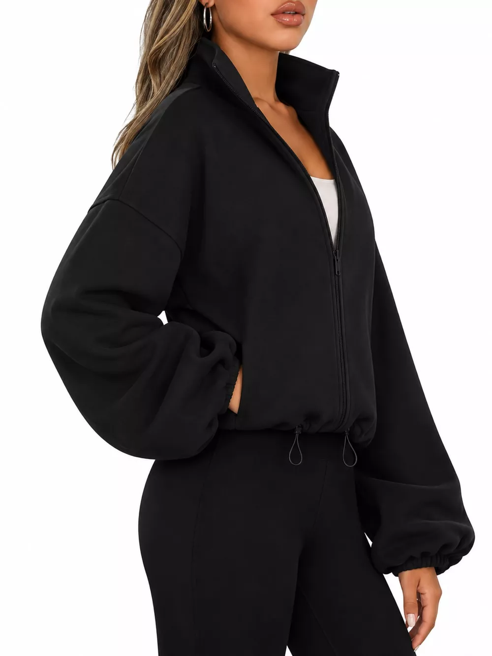 Drawstring Hem Zip Up Jacket, image 2