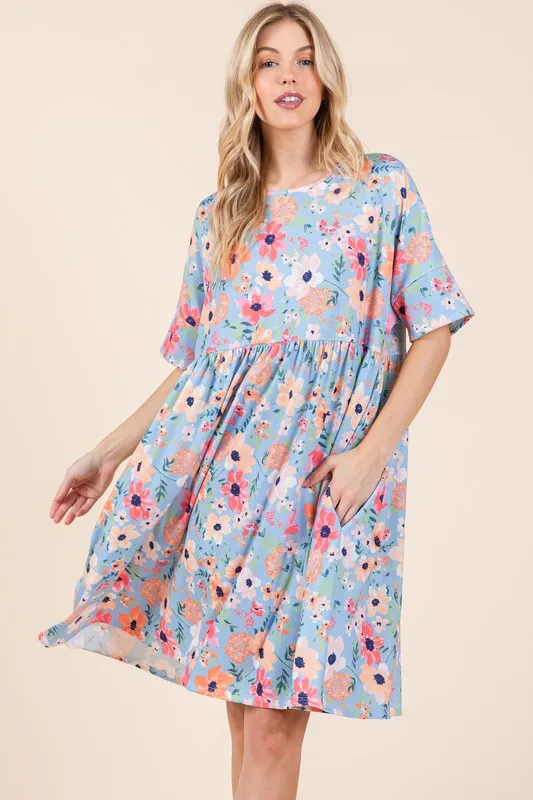 Floral Shirred Dress with Pockets, image 2