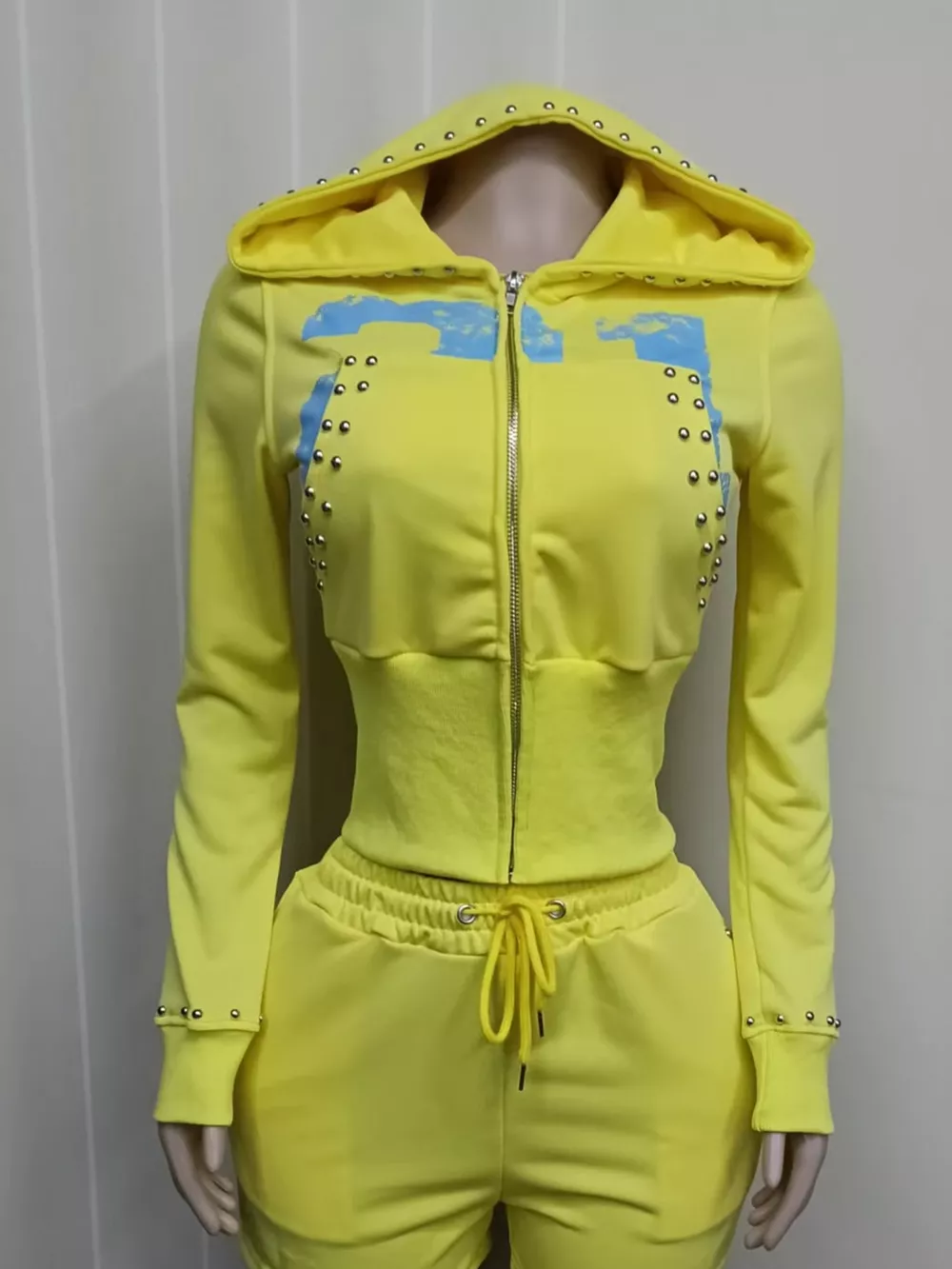 Studded Zip-Up Hoodie and Shorts Set, image 3