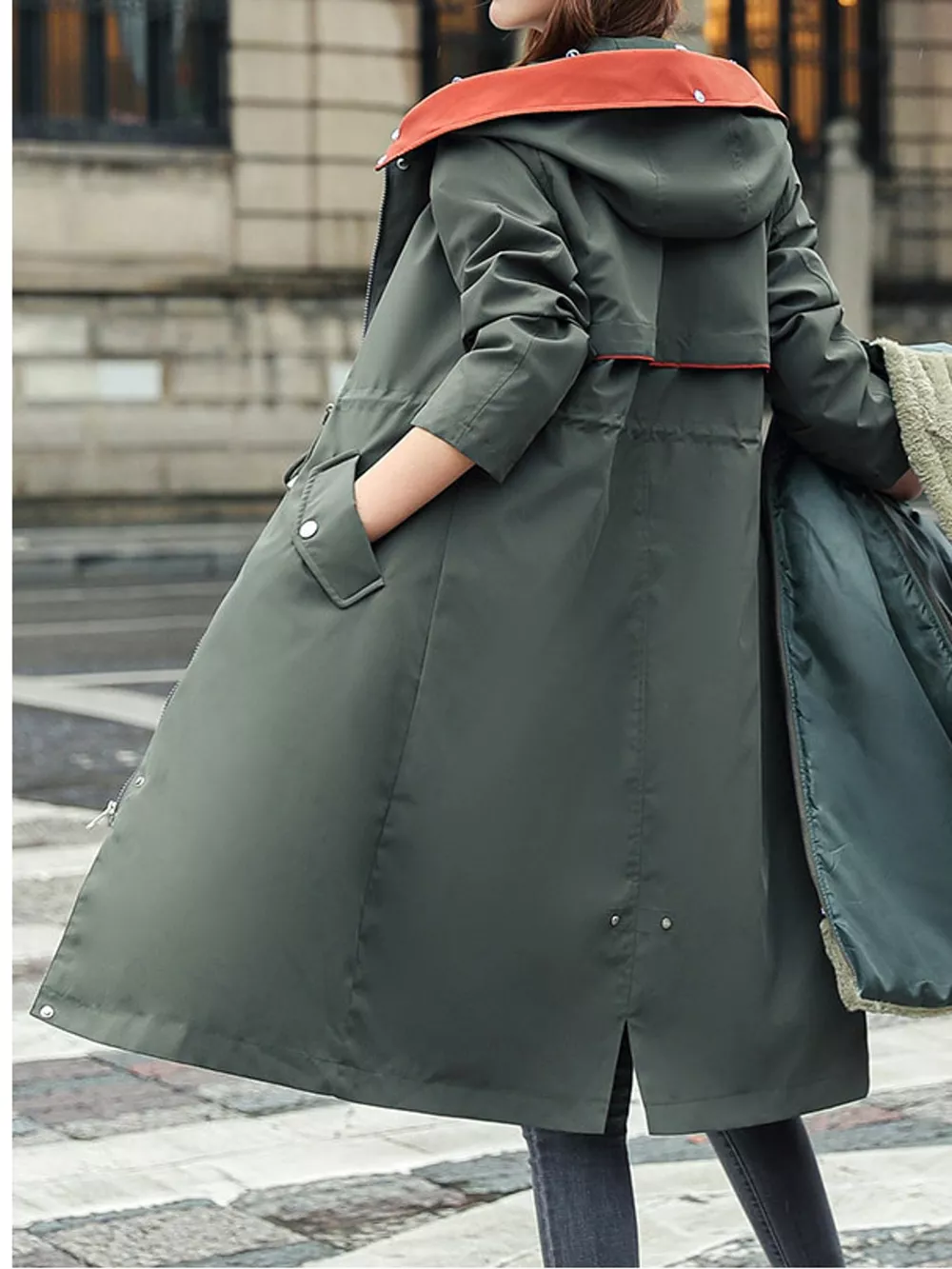 Plus Size Detachable Longline Hooded Parka with Faux Fur Trim and Drawstring Waist, image 23