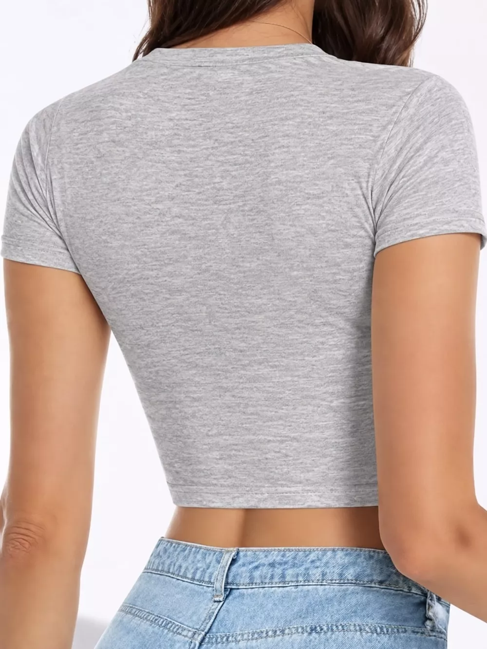Slim Fit Basic Crew Neck Short Sleeve Crop T-Shirt, image 50