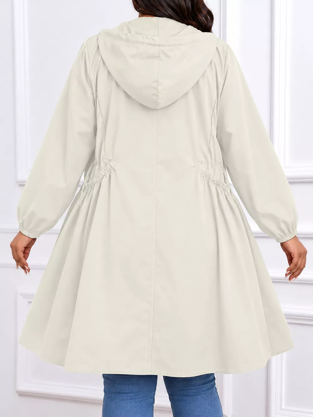 Plus Size Hooded Zip-Up Longline Windbreaker Outerwear, image 21