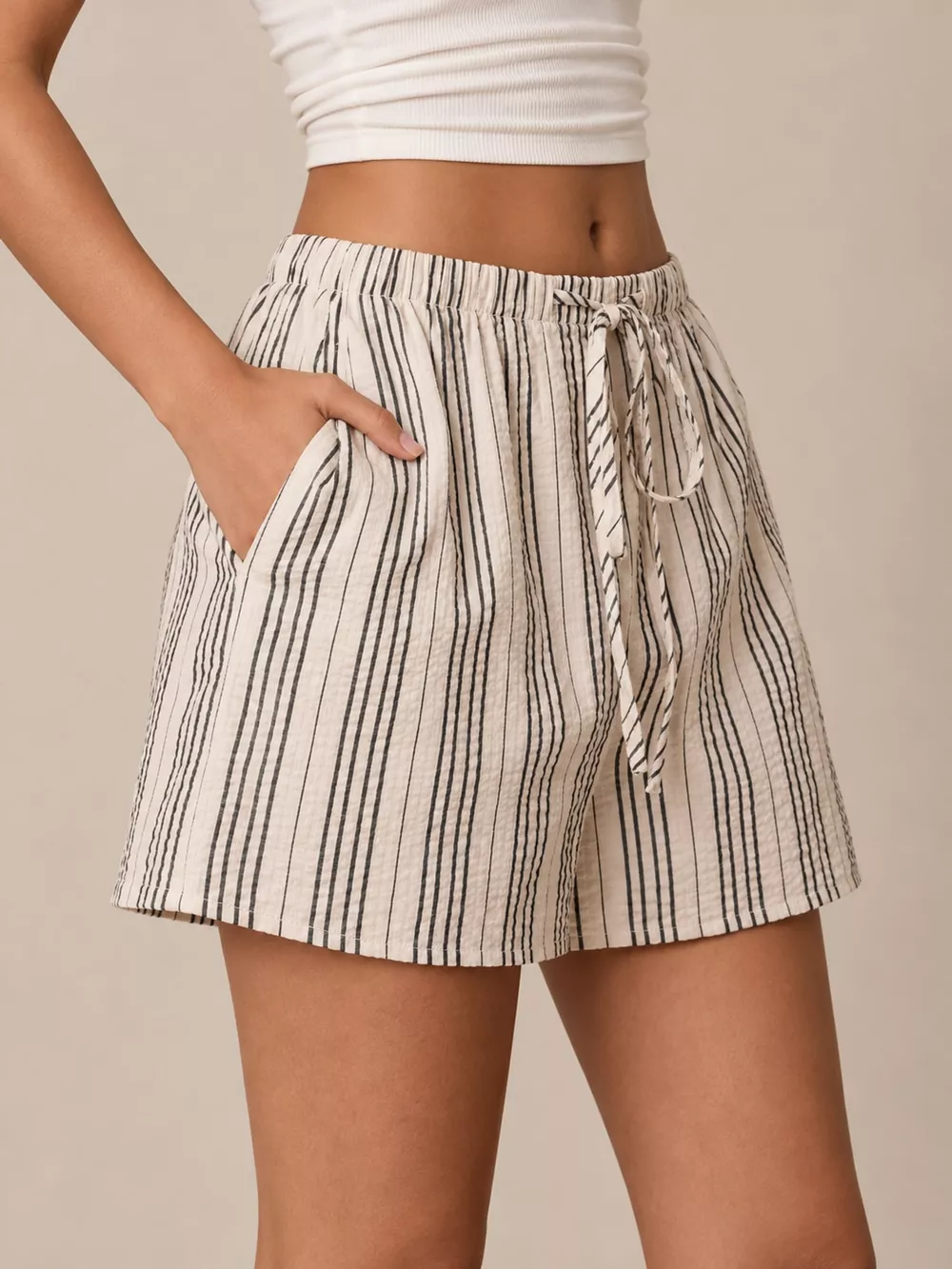 Striped Drawstring Mini Skort, image 4