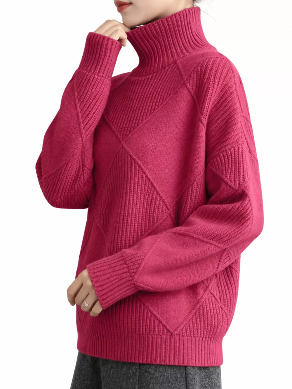 Full Size Diamond Pattern Turtleneck Sweater Plus Size, image 49