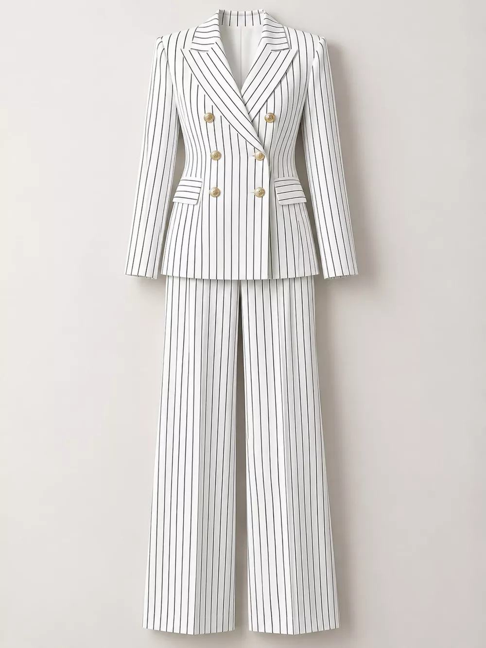 Double-Breasted Pinstripe Blazer and Wide-Leg Pants Set, image 20