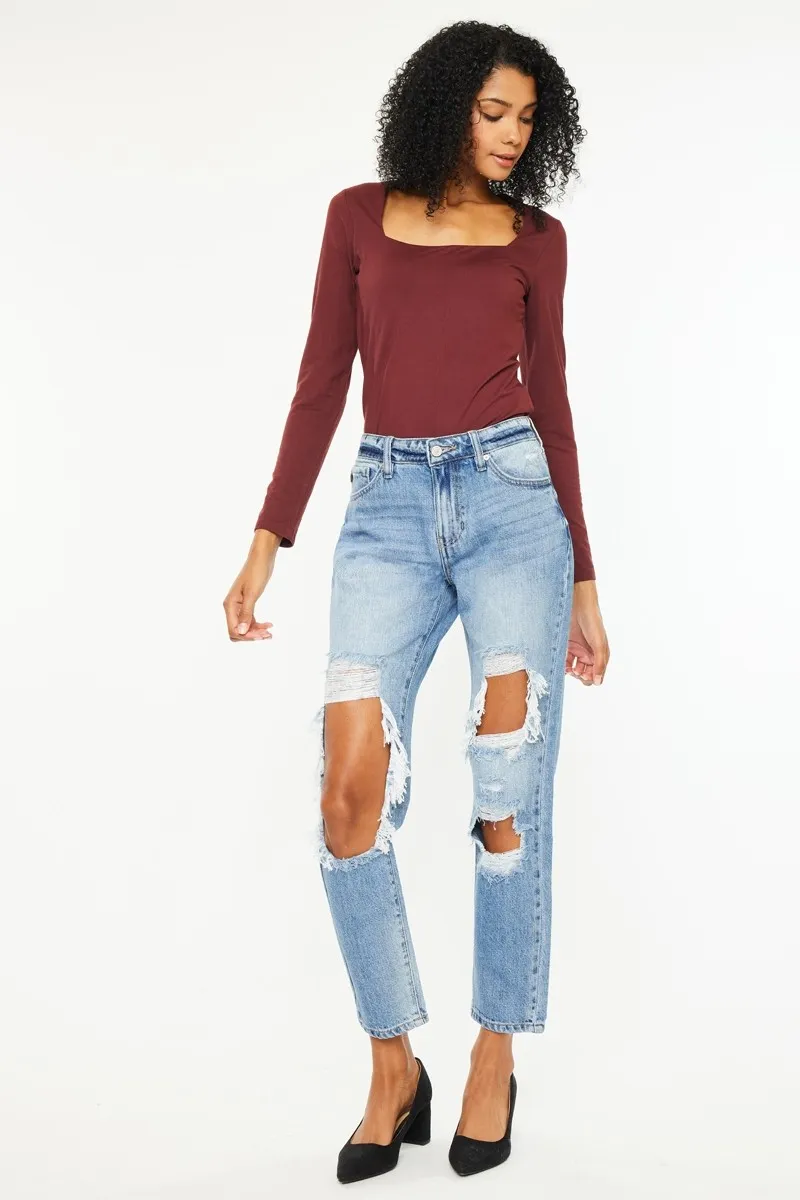 High Rise Distressed Boyfriend Jeans, image 2