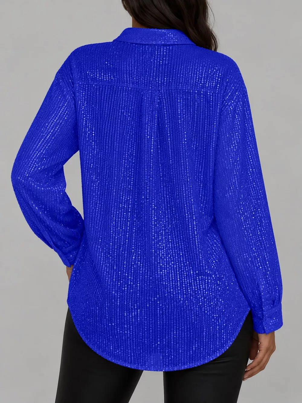 Full Size Sequin Button-Down Shirt Plus Size, image 47
