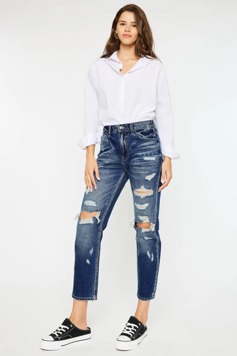 High Rise Distressed Mom Fit Jeans, image 2