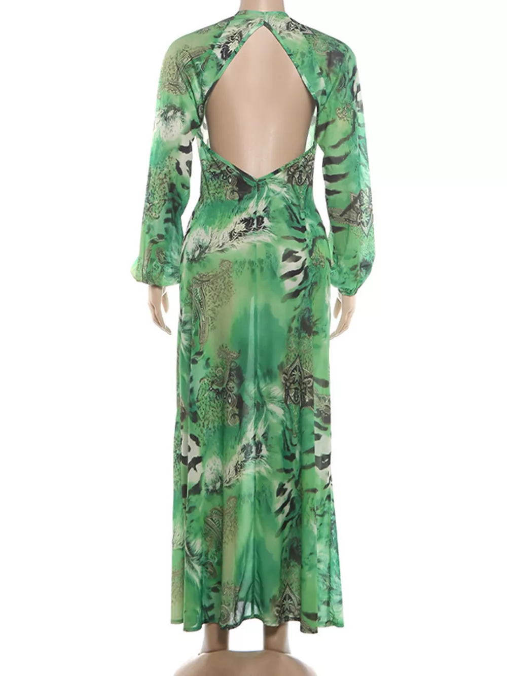 Deep V-Neck Long Sleeve Printed Maxi Dress, image 7