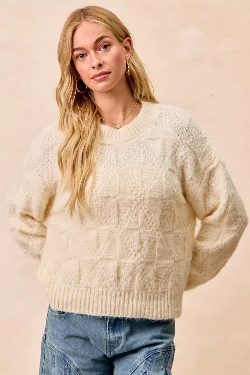 Checker Board Drop Shoulder Sweater, image 3