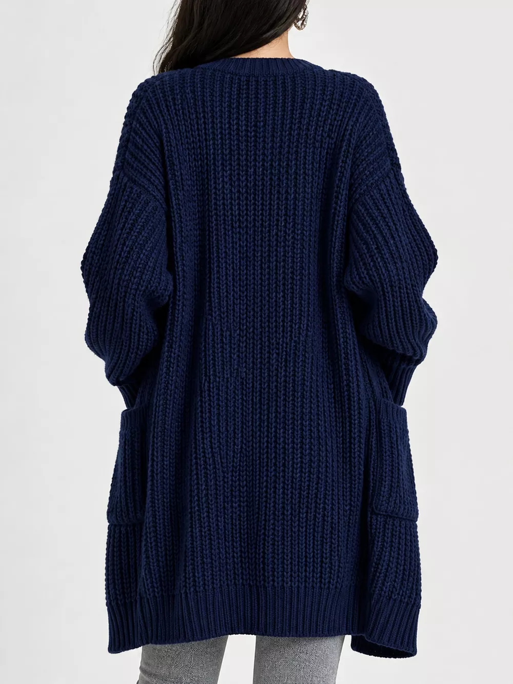 Full Size Chunky Knit Openwork Front Longline Cardigan Plus Size, image 30