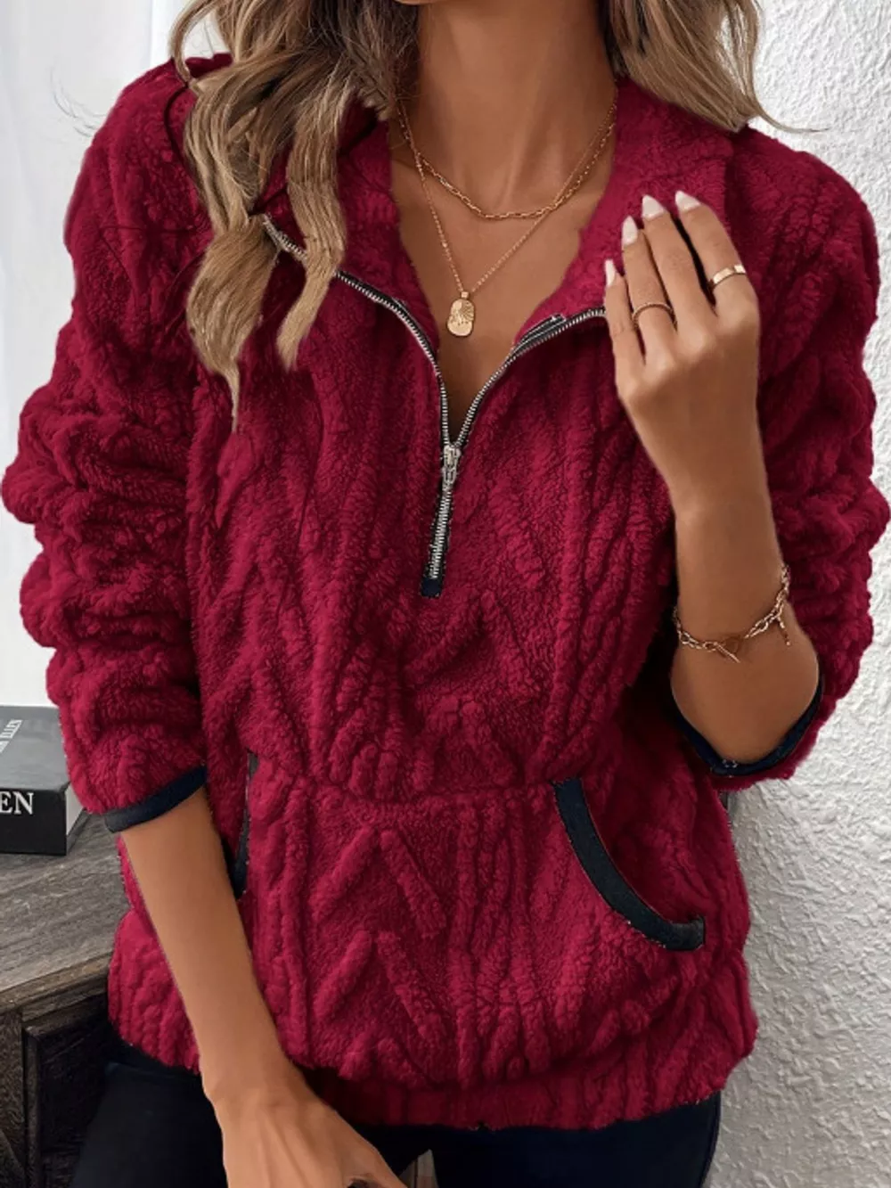 Full Size Quarter-Zip Sherpa Sweatshirt Plus Size, image 17
