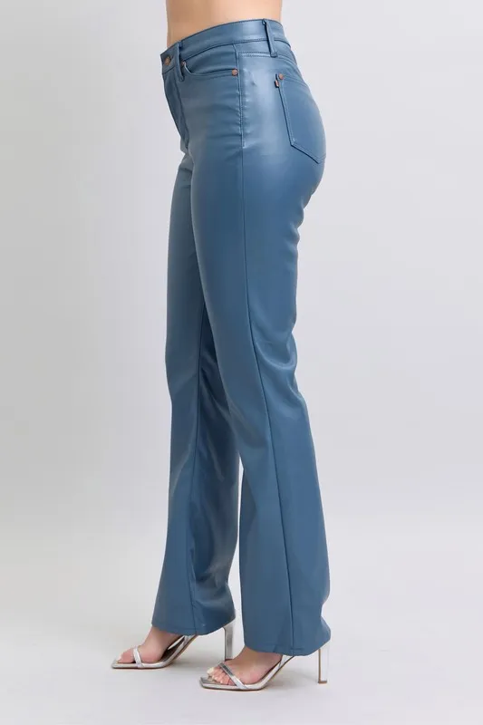 Full Size High Waist Tummy Control Faux Leather Bootcut Pants Plus Size, image 5